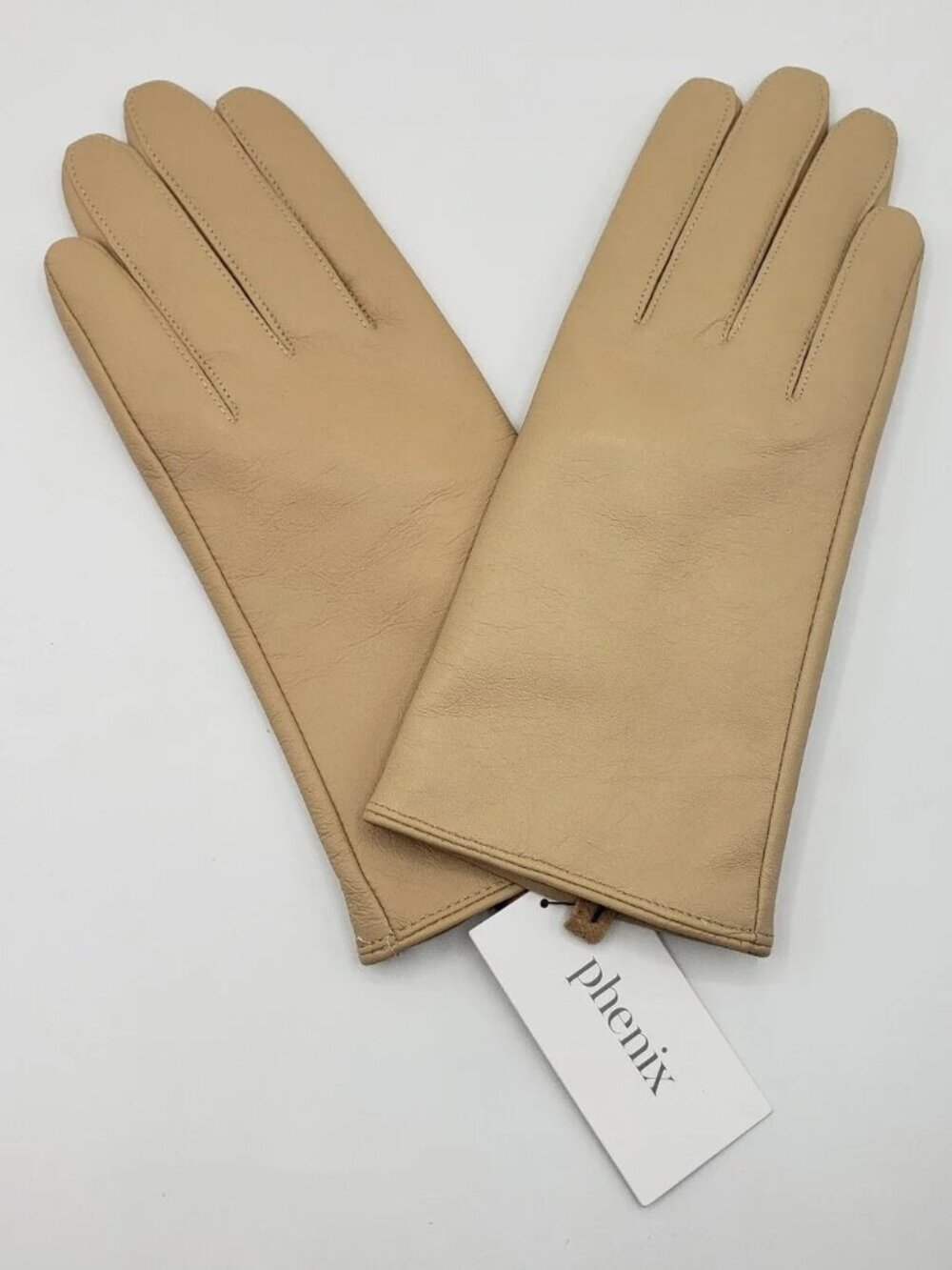 Phenix Cashmere-Lined Leather Gloves Beige M